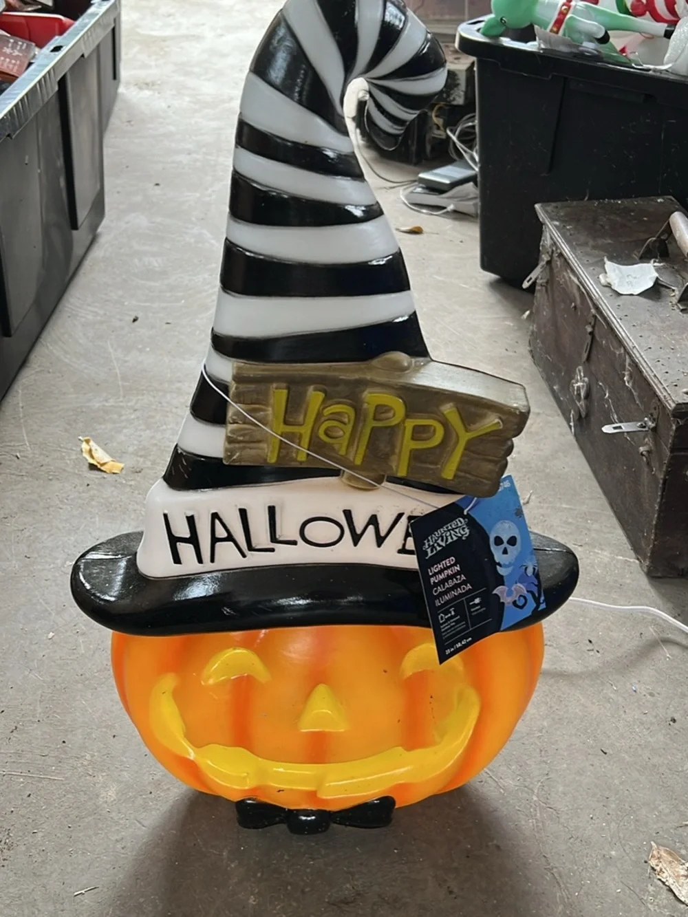 Gemmy pumpkin witch hat blow mold 23”